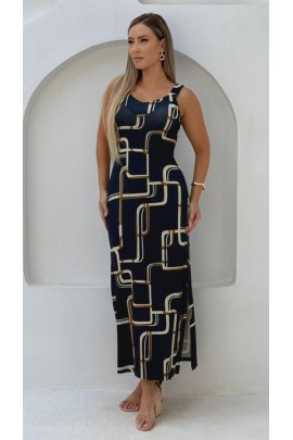 171140 - Vestido Longo Ramany Estampa Geométrica